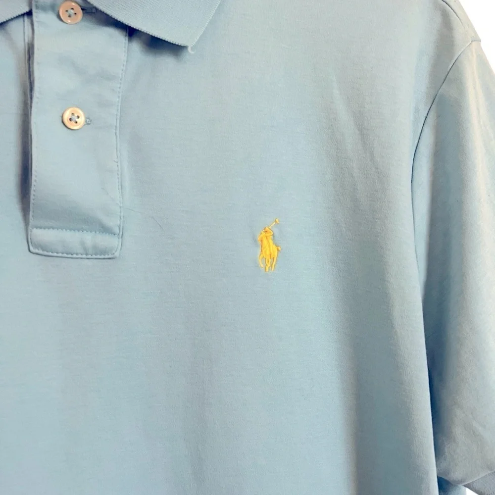 Polo Ralph Lauren Mens Polo Shirt Size L Blue with Yellow Pony -Short Sleeve